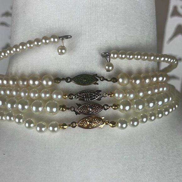 Vintage Faux Pearl Necklace Choker LOT 5 Pieces - Picture 5 of 7